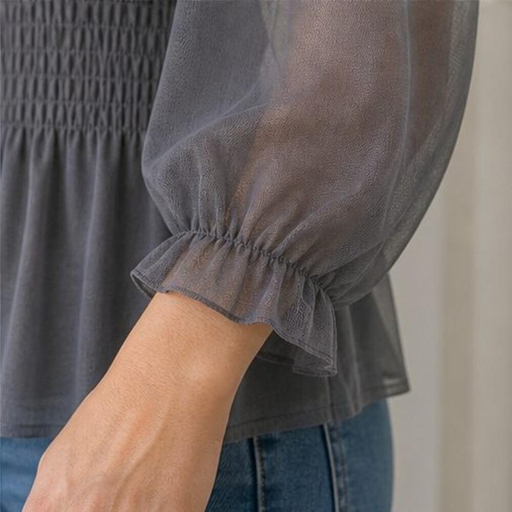 Gray Smocked Top - Picture 5 of 6